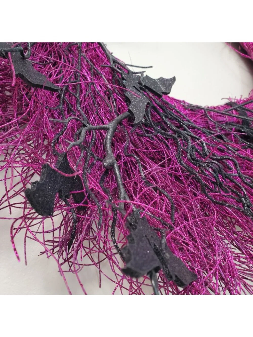 24 Inch Halloween Wreath Purple Glitter with Black Bats Whimsigoth Witchy Hocus
